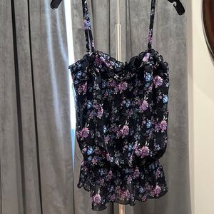 Floral blouson cami with ruffles